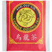 A red and yellow Oolong Tea bag packet with a dragon and text.