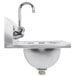 A stainless steel Eagle Group hand sink with a gooseneck faucet over a basket drain.