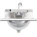 A stainless steel Eagle Group hand sink with a gooseneck faucet and standard handles over a counter.