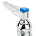 A T&S chrome pet grooming faucet with blue accents.