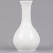 A white porcelain bud vase with a curved design on it.