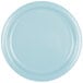 A close-up of a pastel blue paper plate.