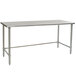 A Eagle Group stainless steel work table with an open base and metal legs.