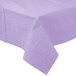A Creative Converting Luscious Lavender purple table cover on a table.
