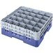 A blue plastic container with 25 compartments and holes in it.