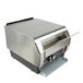 A stainless steel Hatco TQ-1800 conveyor toaster with a metal tray.