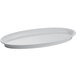 A natural aluminum oval platter with a handle.