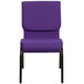 A purple Flash Furniture church chair with a gold vein frame.