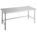 A silver rectangular Eagle Group stainless steel work table with metal legs.