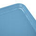 A close up of a rectangular Robin Egg Blue Cambro tray.