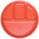 An Elite Global Solutions Rio Spring Coral melamine dish with four compartments.