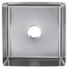 A stainless steel fabricated sink bowl with a square hole in the center.