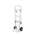 A silver Harper hand truck with wheels and a continuous handle.