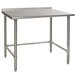 An Eagle Group stainless steel work table with open legs.