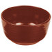 A maroon speckled Tablecraft fruit bowl with a handle.