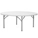 A white Flash Furniture round folding table with metal legs.