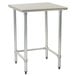 A stainless steel Eagle Group open base work table with metal legs.