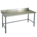 Eagle Group T3072GTB-BS 30" x 72" Open Base Stainless Steel Commercial Work Table with 4 1/2" Backsplash Main Thumbnail 1