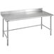 Eagle Group T3072GTB-BS 30" x 72" Open Base Stainless Steel Commercial Work Table with 4 1/2" Backsplash Main Thumbnail 2