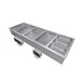 A large rectangular silver Hatco drop-in hot food well with six rectangular compartments on a counter.