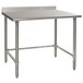 Eagle Group T3060GTB-BS 30" x 60" Open Base Stainless Steel Commercial Work Table with 4 1/2" Backsplash Main Thumbnail 1