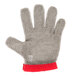 A Victorinox stainless steel mesh glove with a red band.