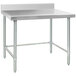 A stainless steel Eagle Group work table with an open base and metal legs.