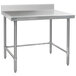 An Eagle Group stainless steel open base work table on metal legs.