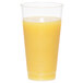 A WNA Comet Classicware clear plastic fluted tumbler filled with orange juice with a white background.