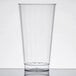 A clear plastic cup on a white background.