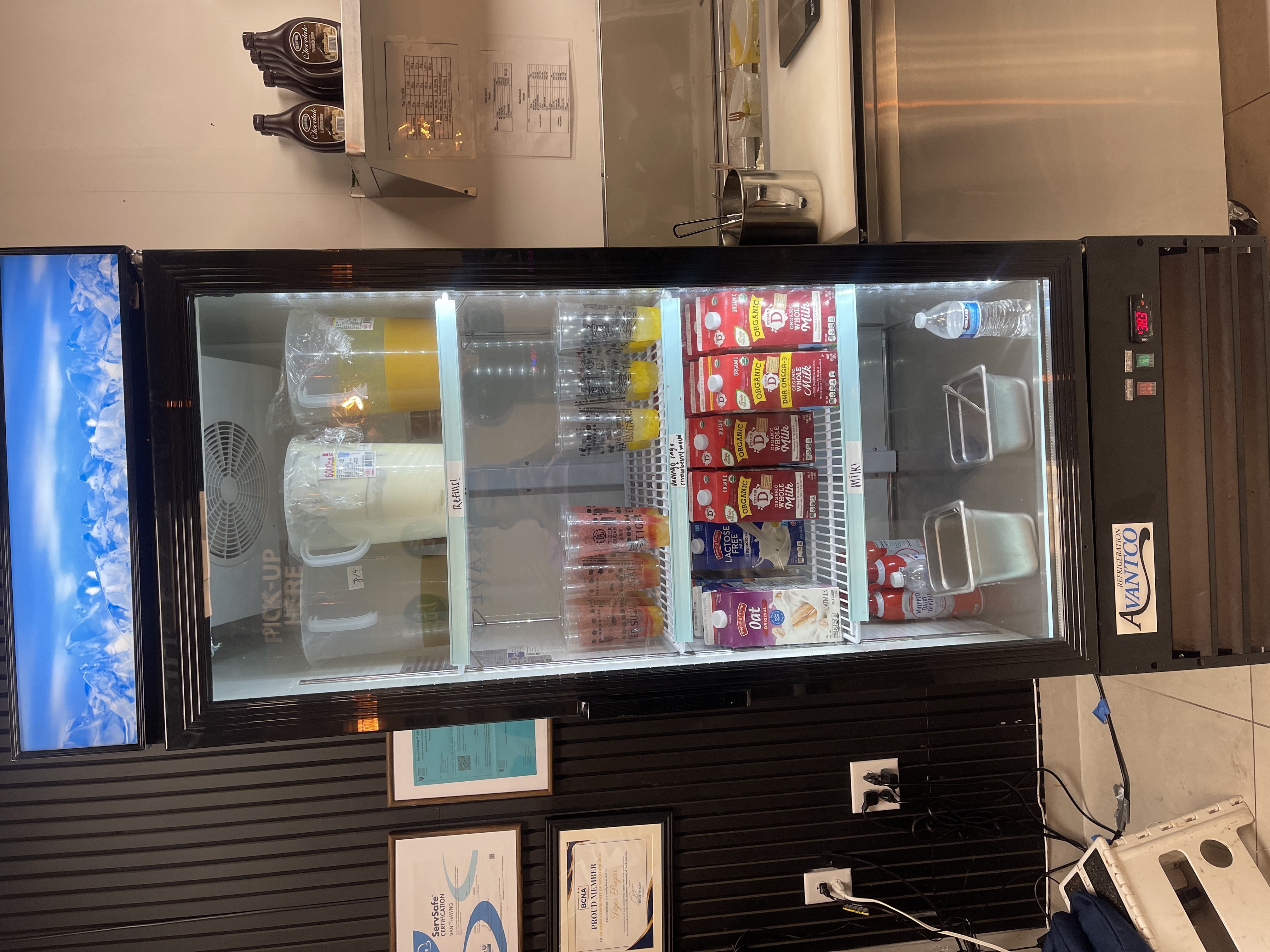 Fridge with lights on