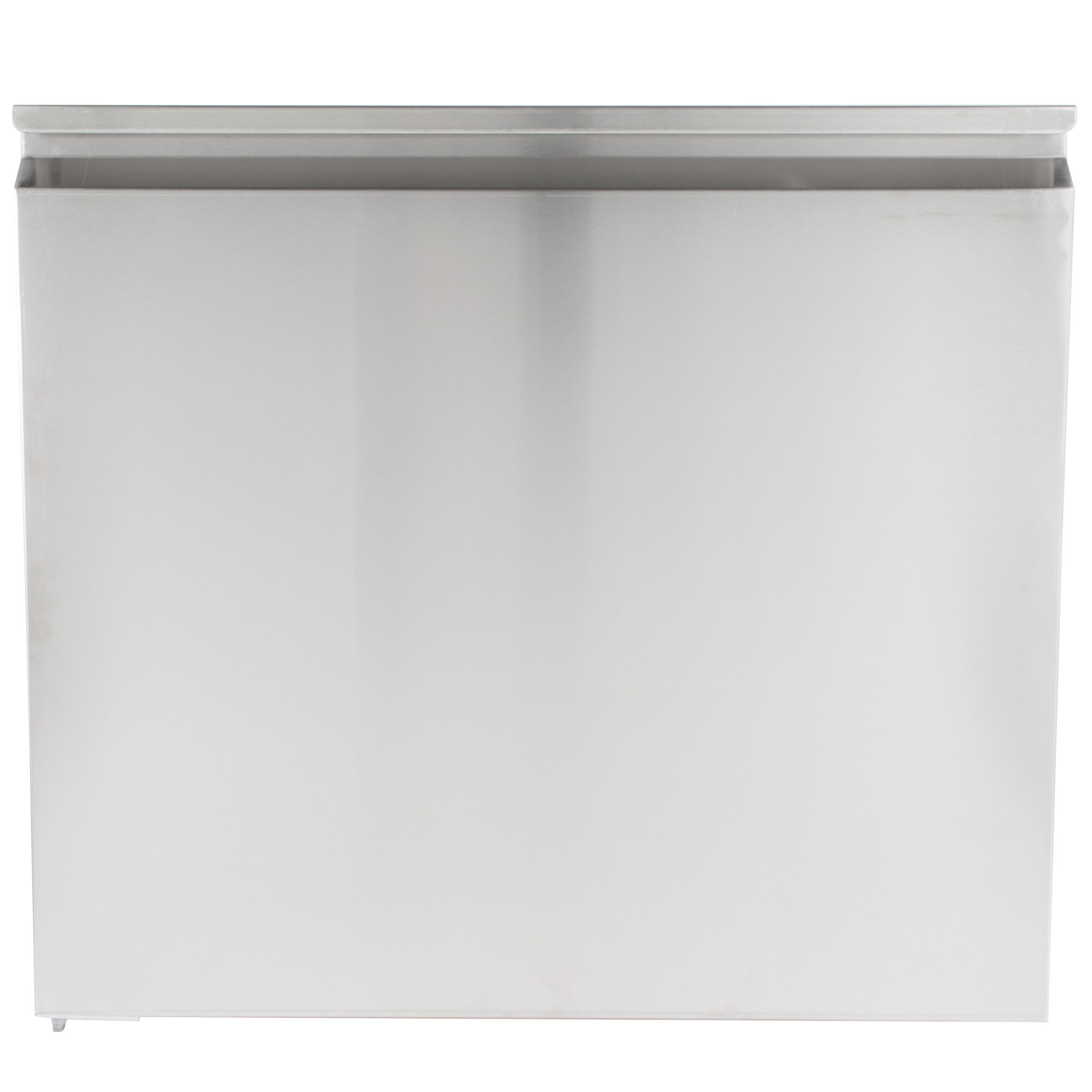 A close-up of a silver left hinged door for an Avantco refrigerator.