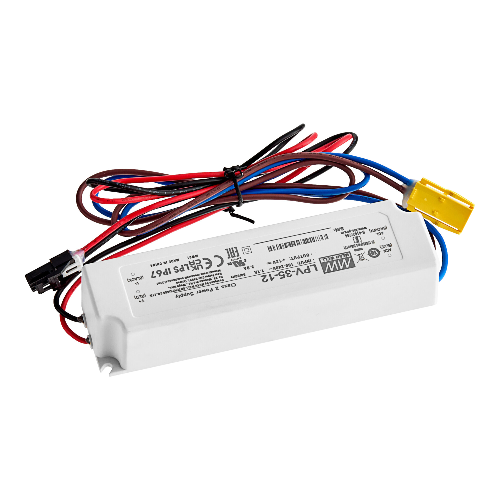 An Avantco LED ballast for refrigeration lighting with wires.