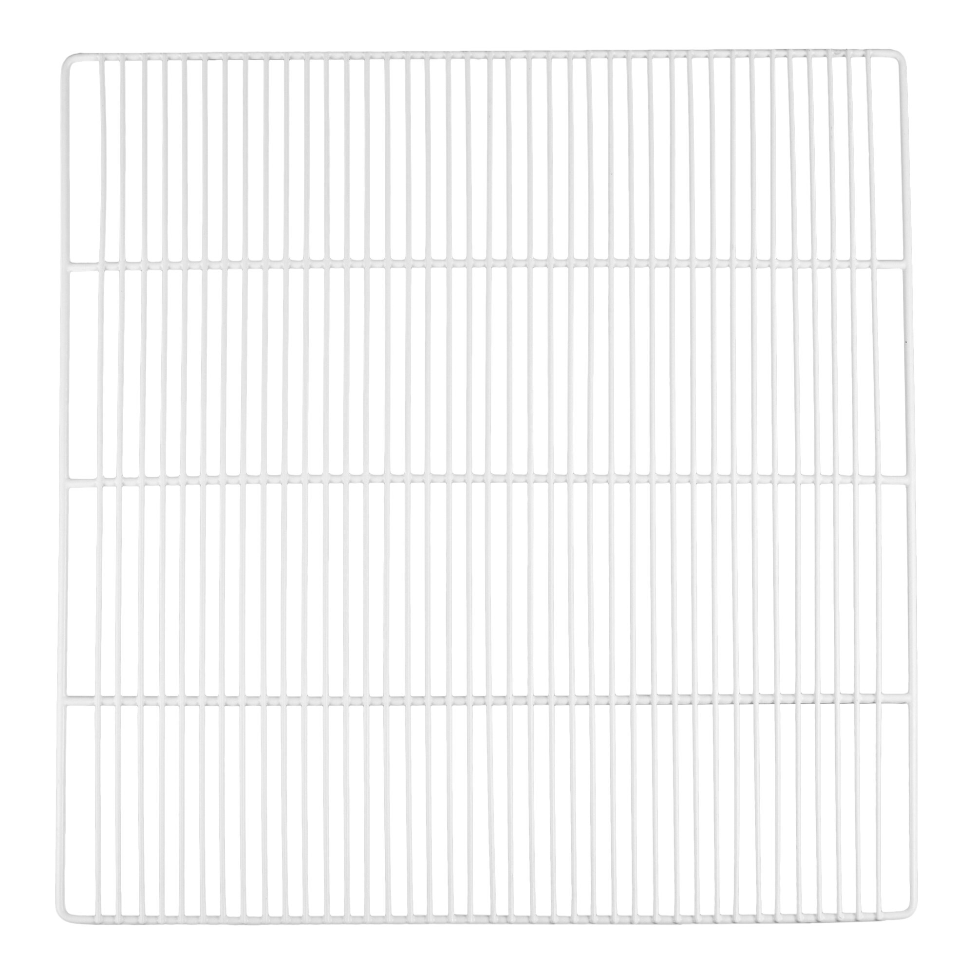 A coated wire bottom shelf measuring 25 1/2 inches by 24 3/4 inches.