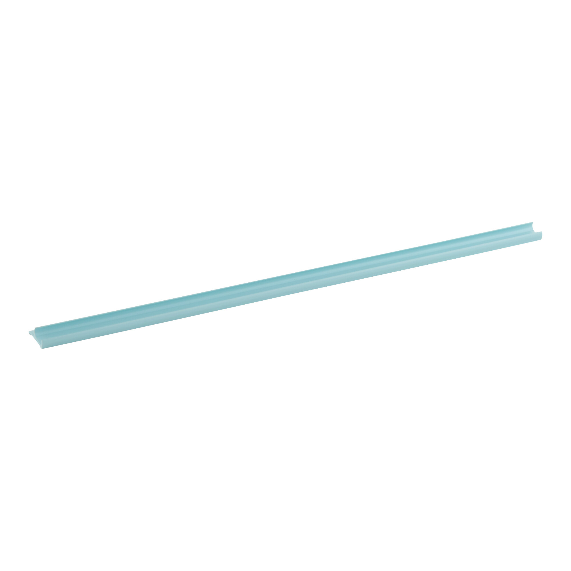 A light blue 21 1/2 inch shelf tag holder.