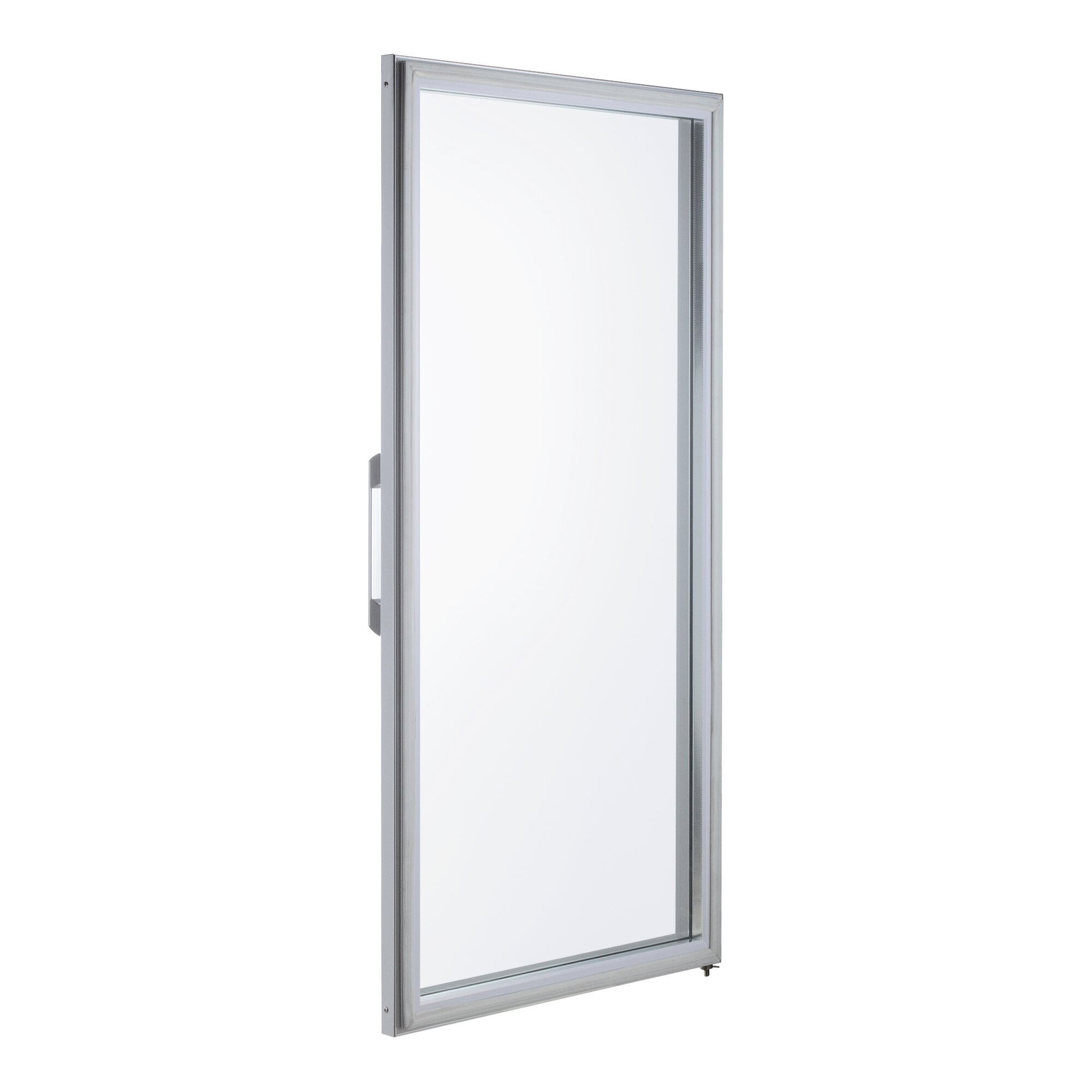 A left hinged refrigerator door with a metal frame and clear glass panel, designed for the Avantco White GDC-49 Series.