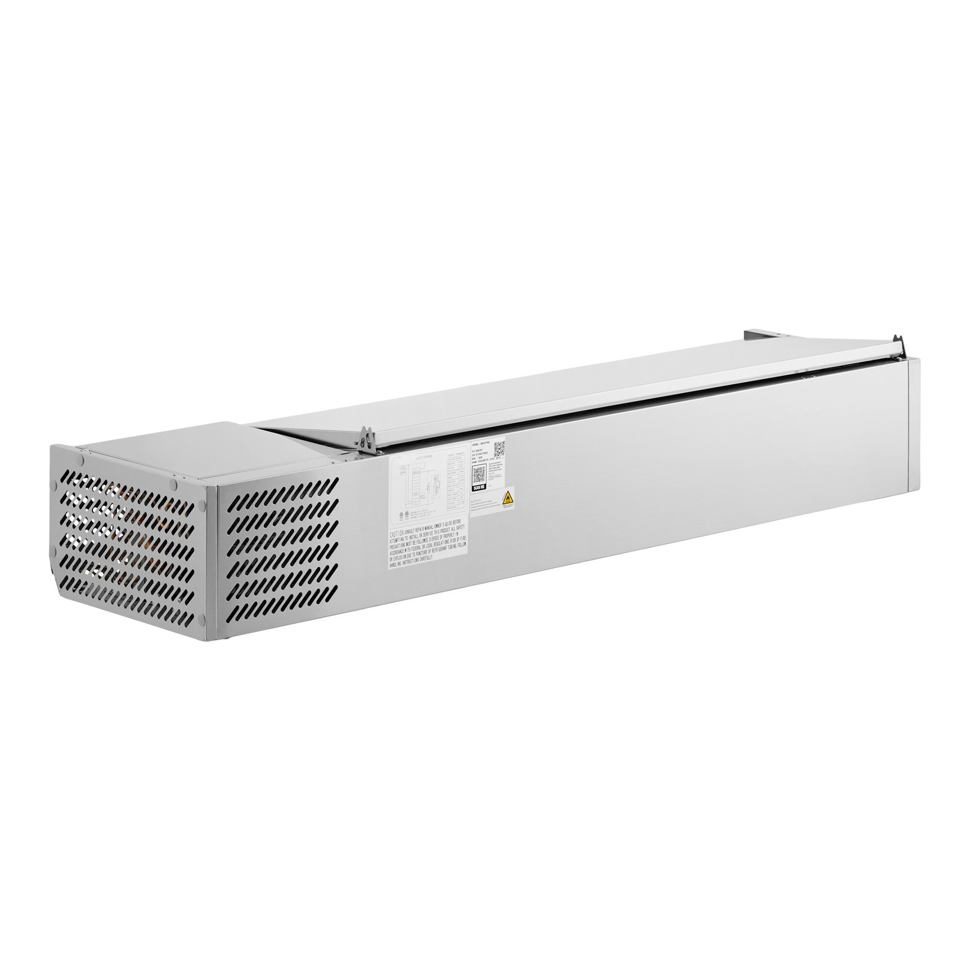 A stainless steel 59-inch countertop refrigerated prep rail.