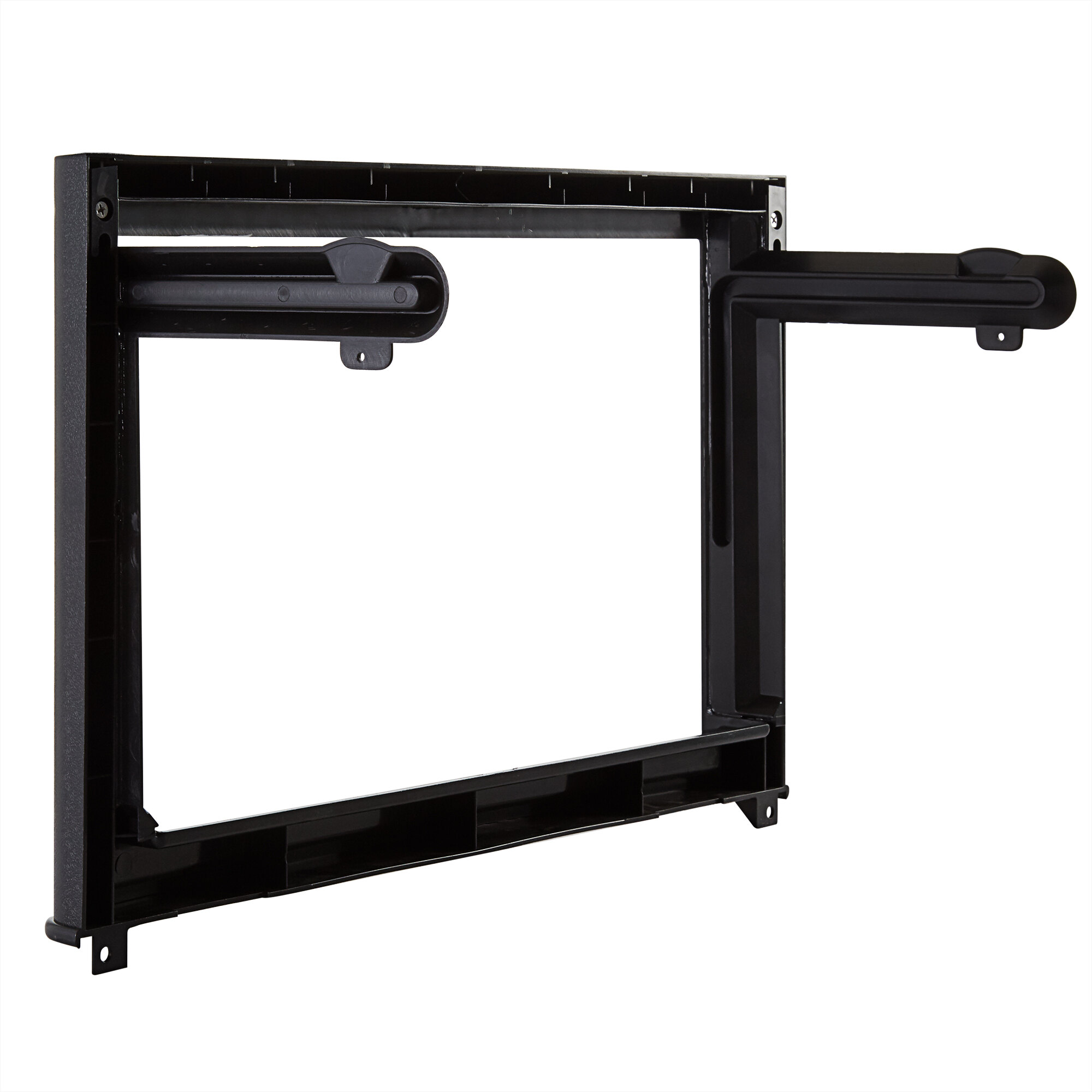 An Avantco black metal door frame assembly with two handles.