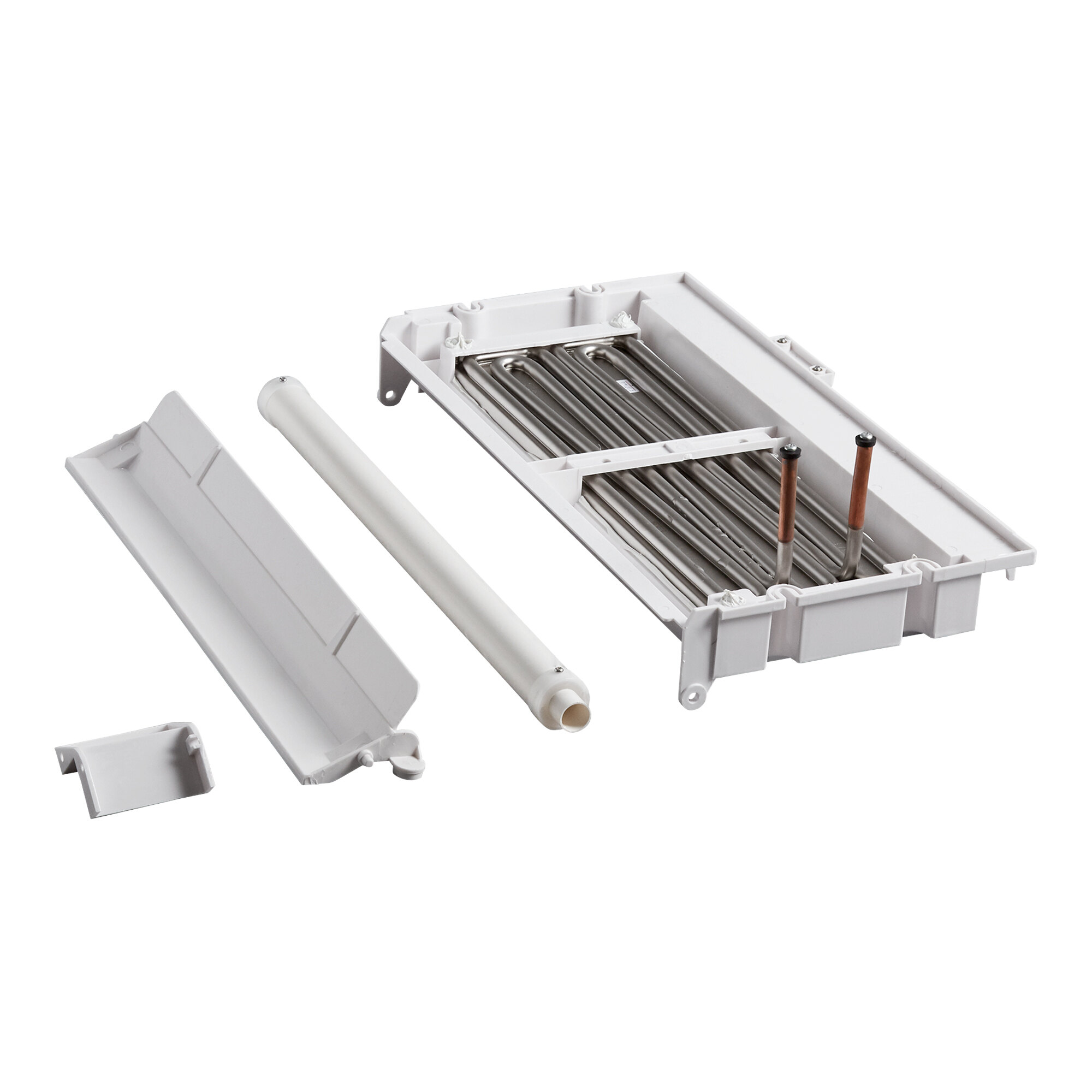 An Avantco white box with metal tubes and a metal bar inside.