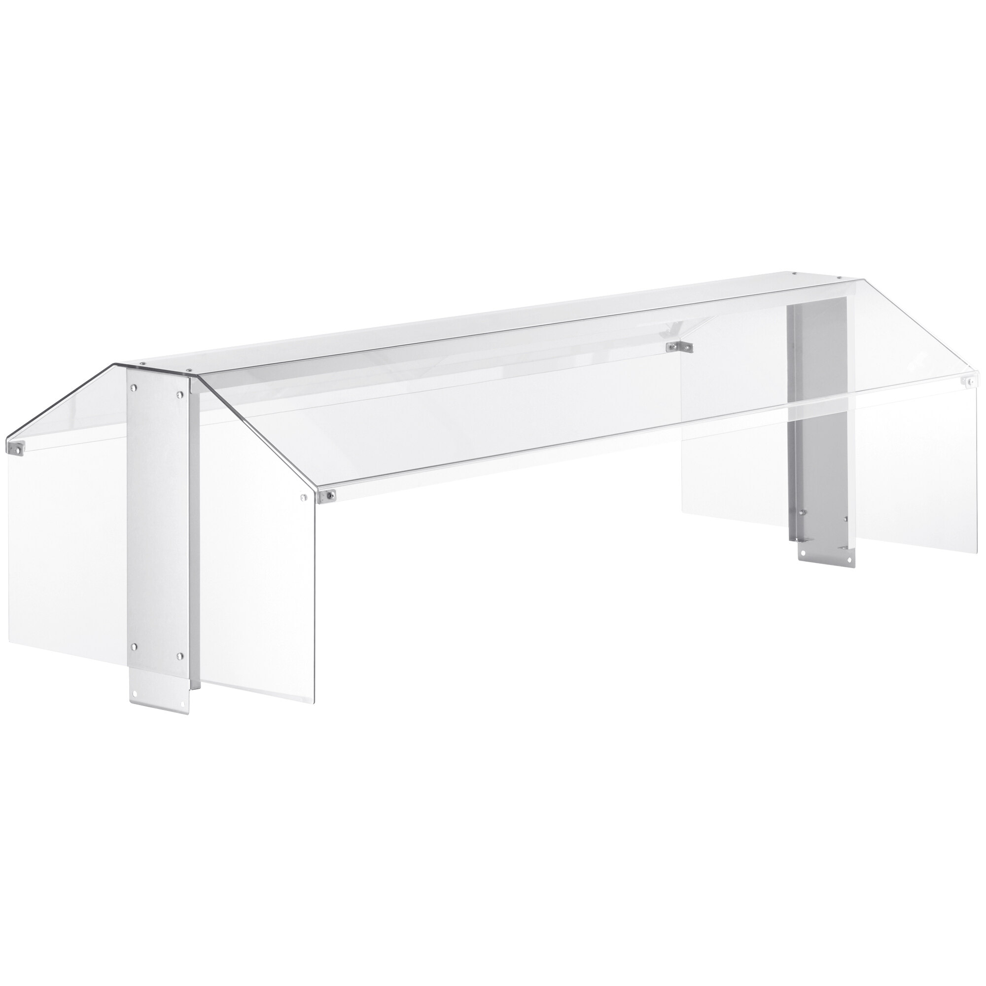 A clear plastic box with a clear top on a counter over an Avantco cold food table.