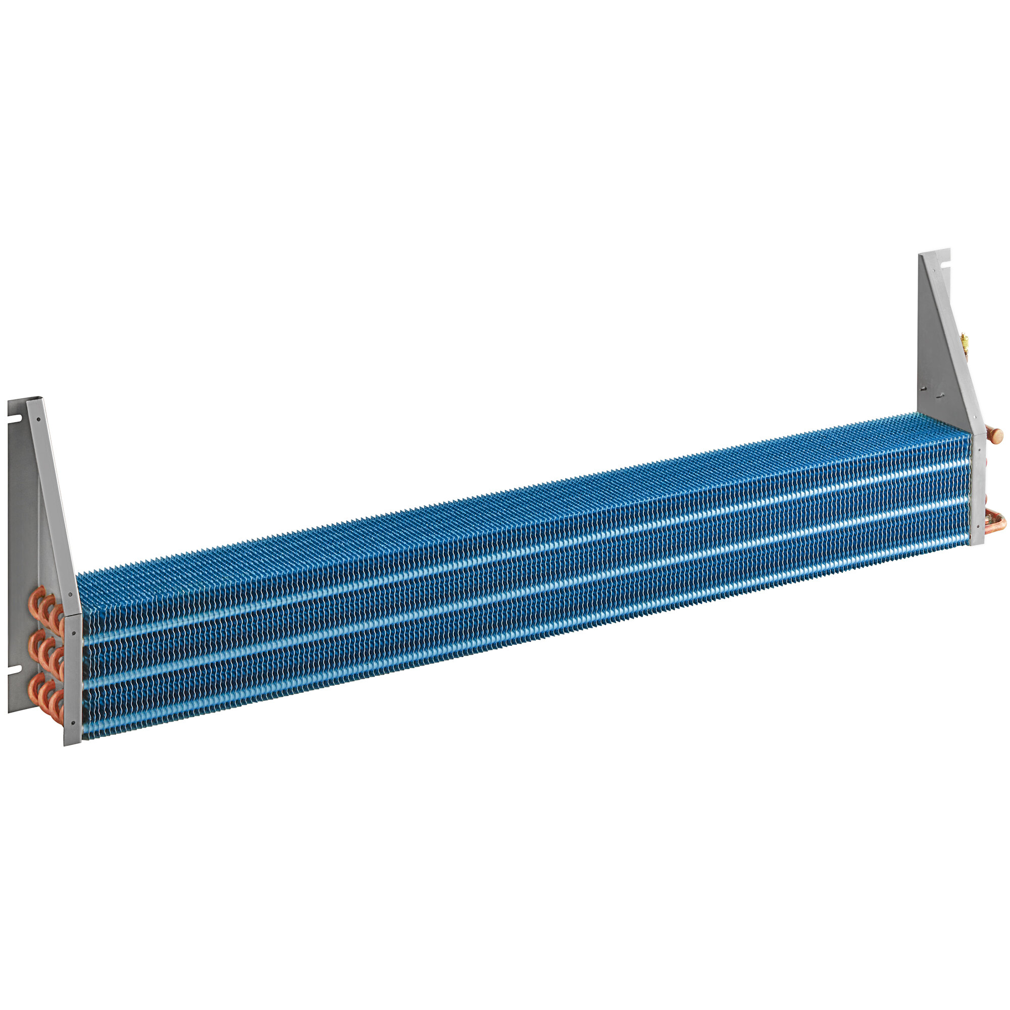 An Avantco evaporator coil with blue and silver metal fins.