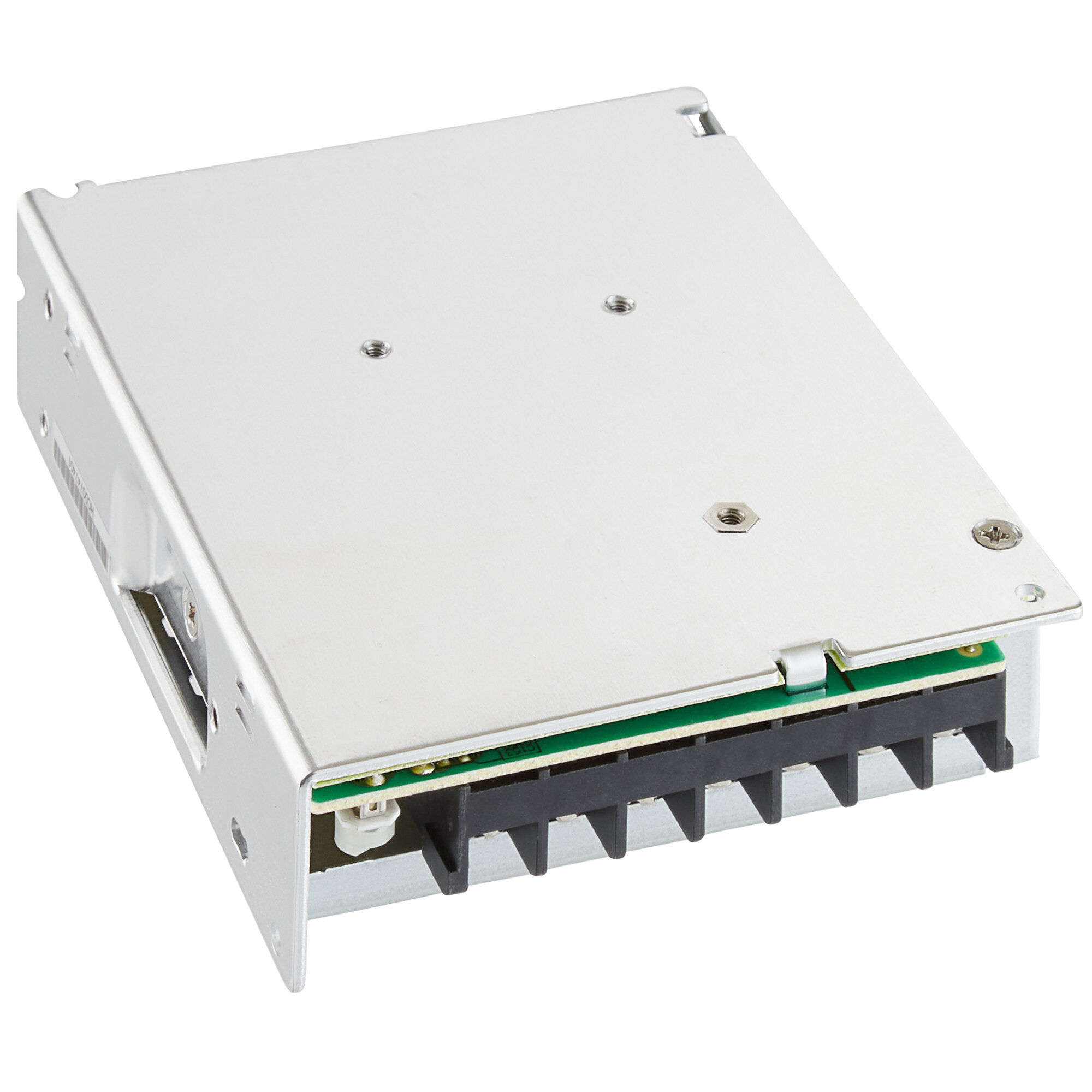 A silver rectangular Avantco power adapter with black and green components inside.