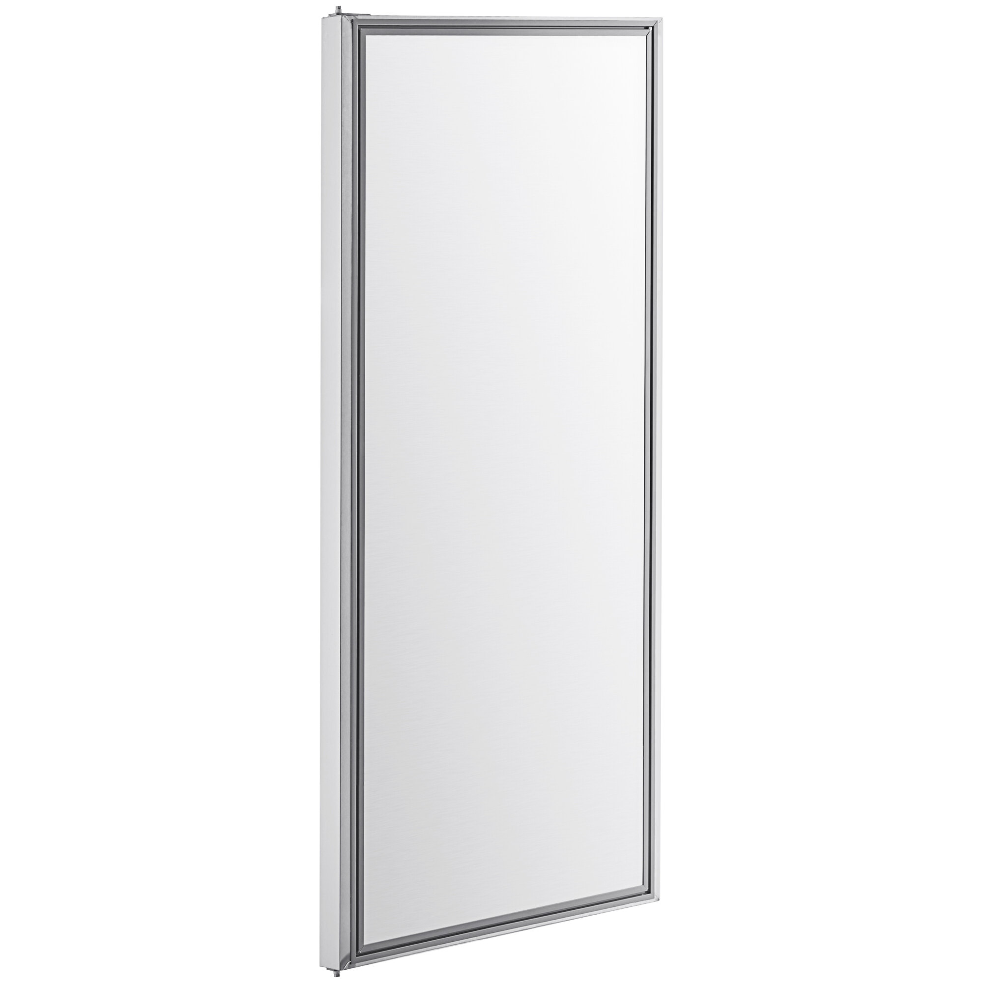 A white rectangular object with a silver frame.