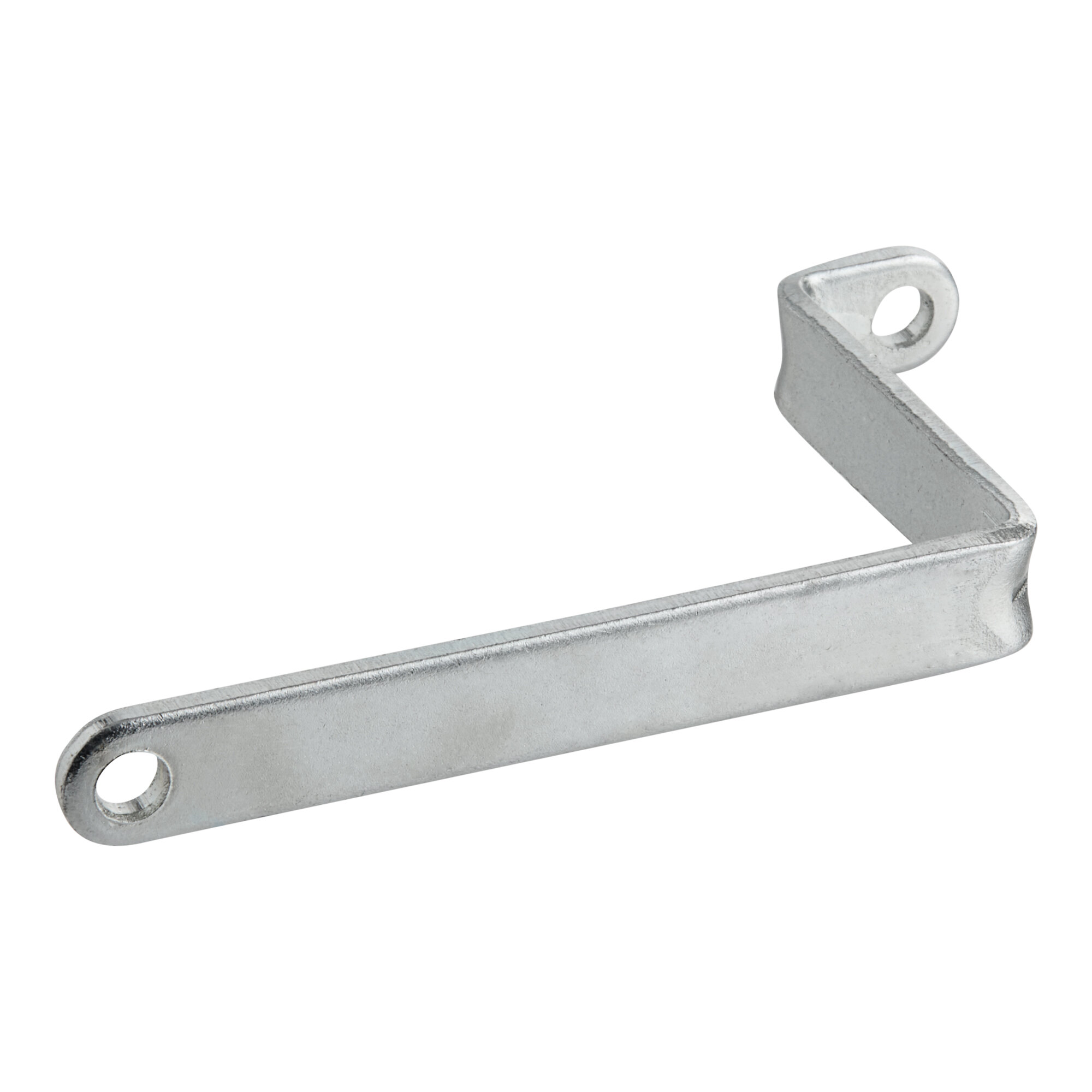 A silver metal Avantco Ice condenser fan motor bracket with holes in it.