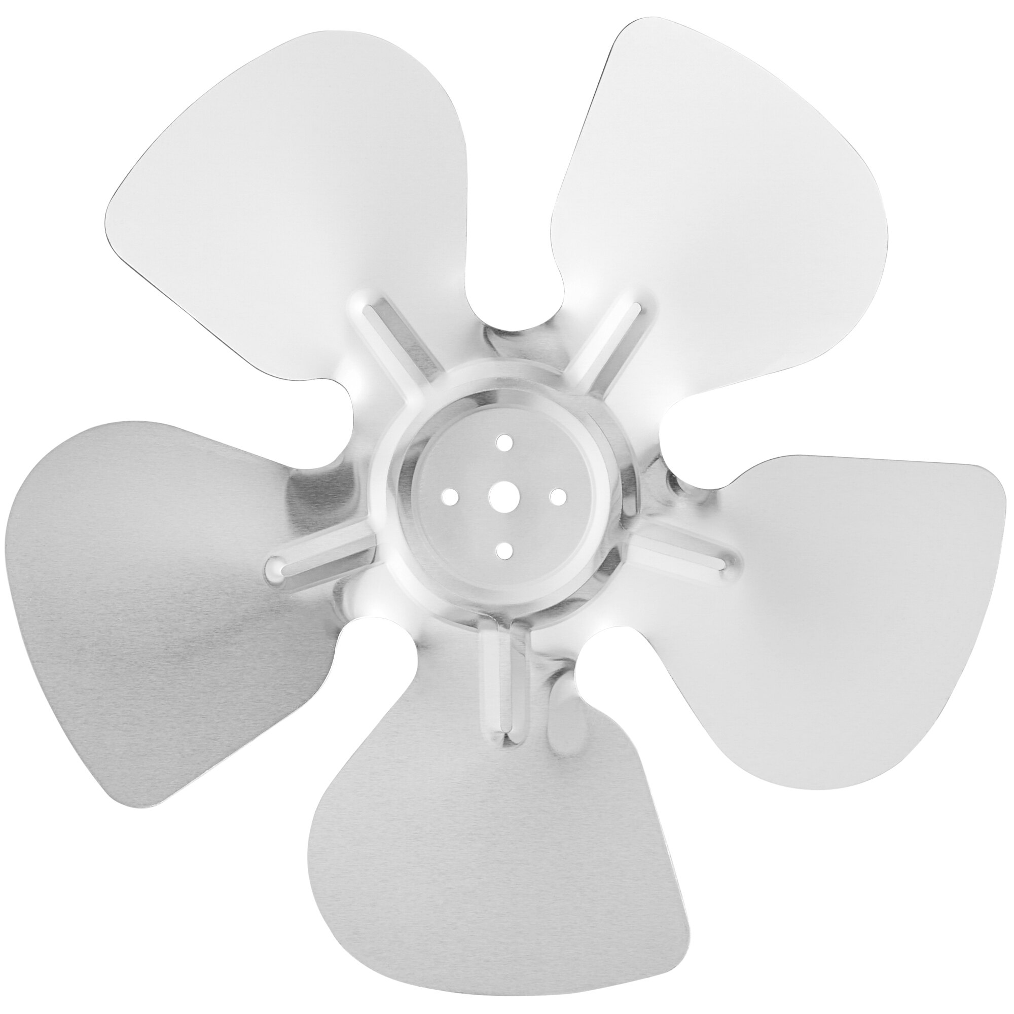 A close-up of a white Avantco evaporator fan blade with four blades.