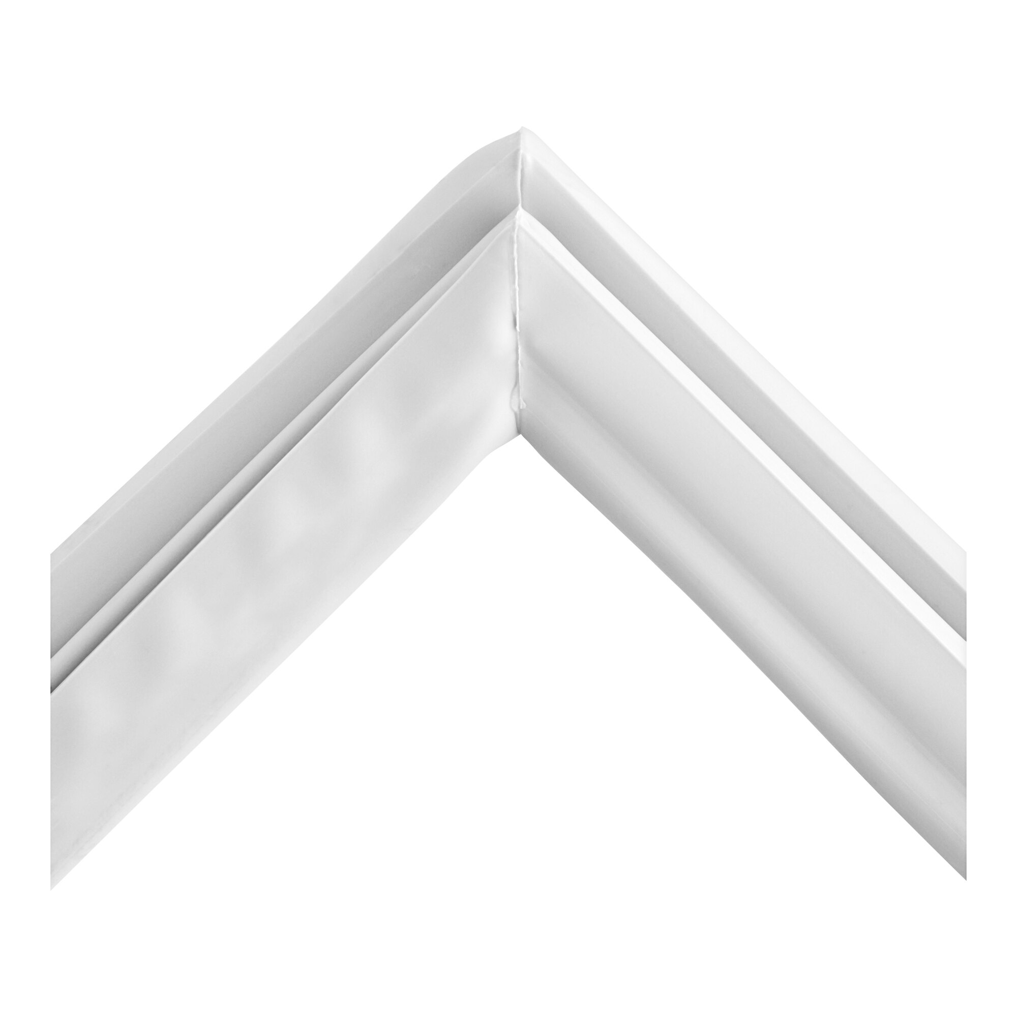 A close-up of a white corner of a refrigerator door gasket.