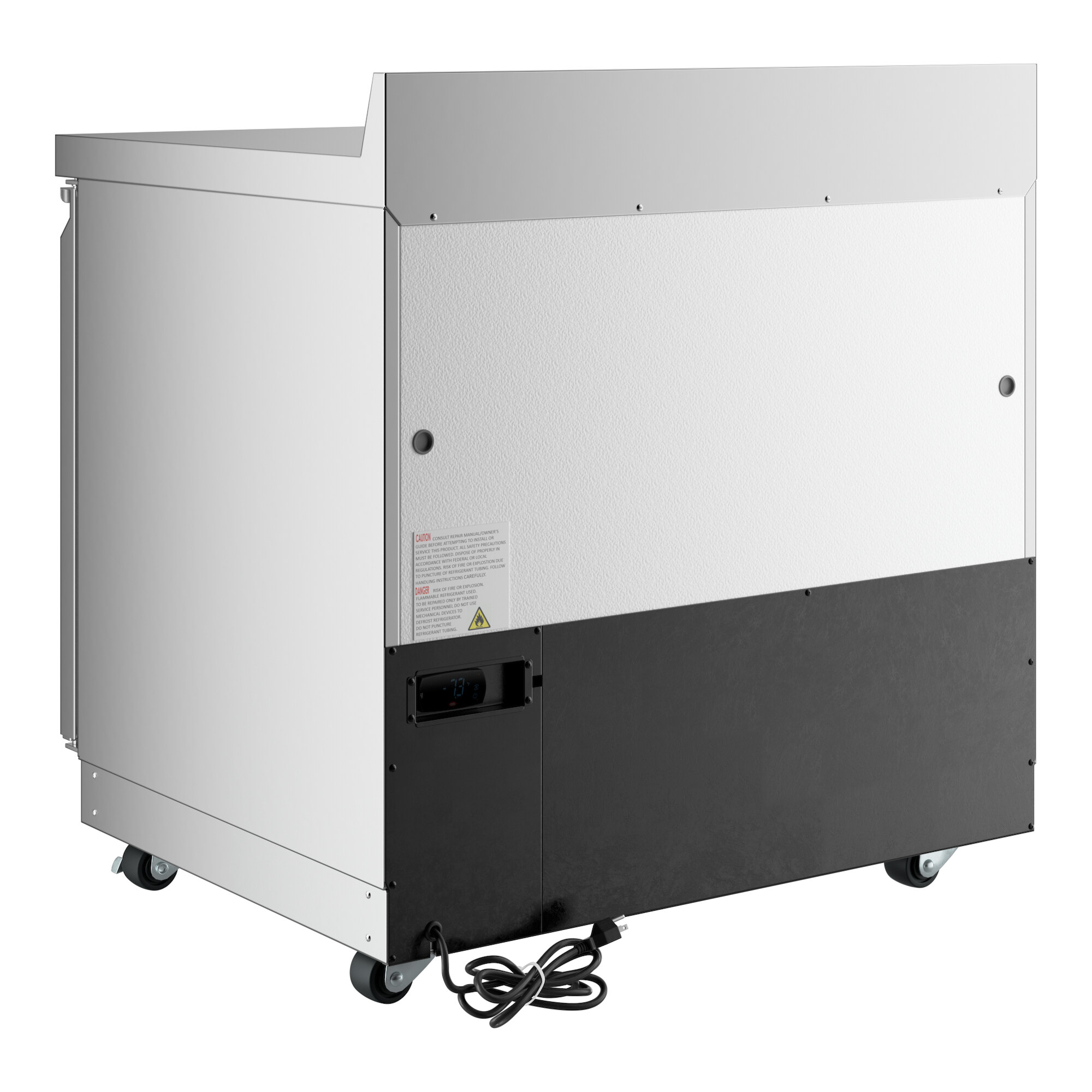 A 36-inch WiFi-enabled front breathing worktop freezer with a 3 1/2-inch backsplash and casters.