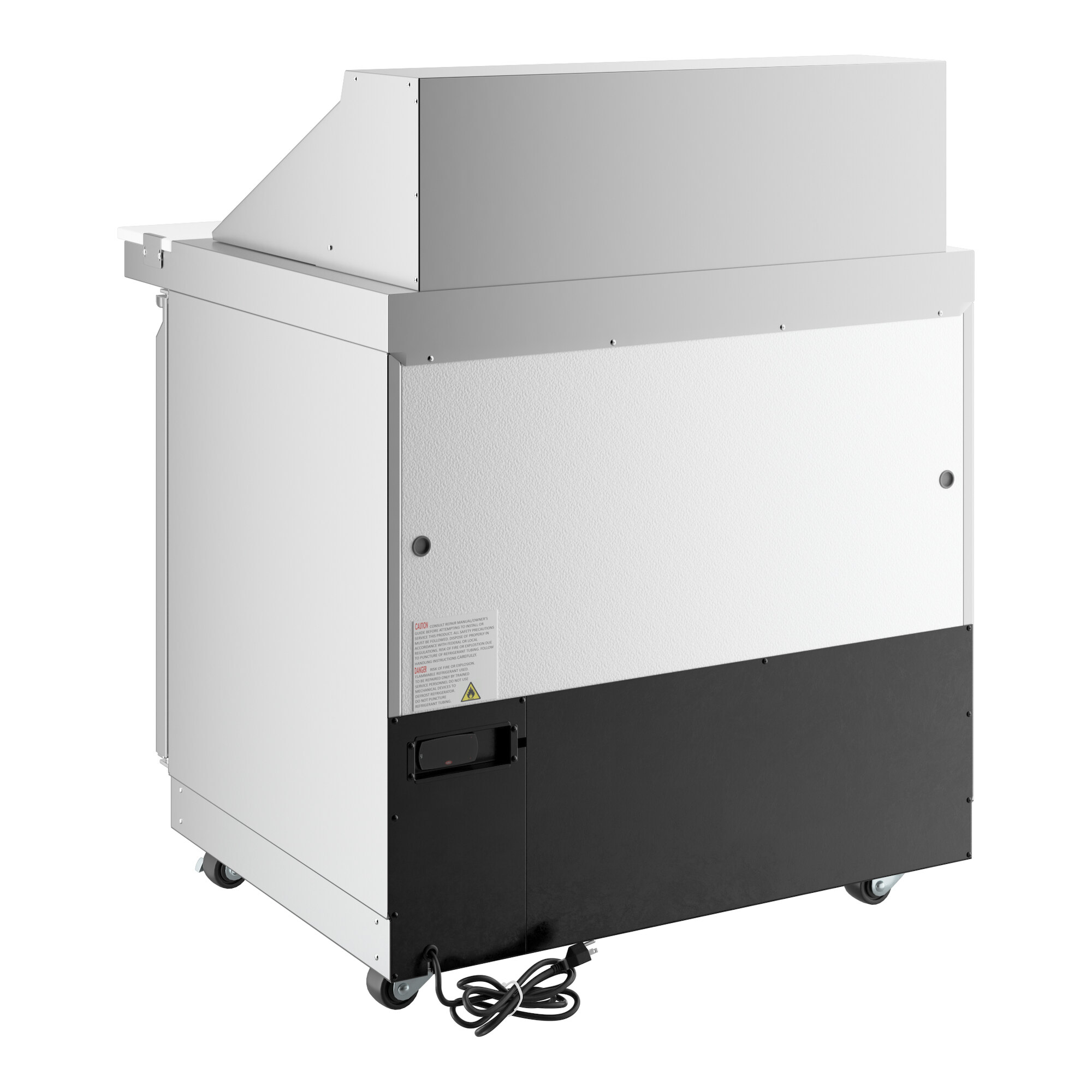 A 36-inch WiFi-enabled, front-breathing mega top refrigerated sandwich prep table with two doors and a white and black exterior.