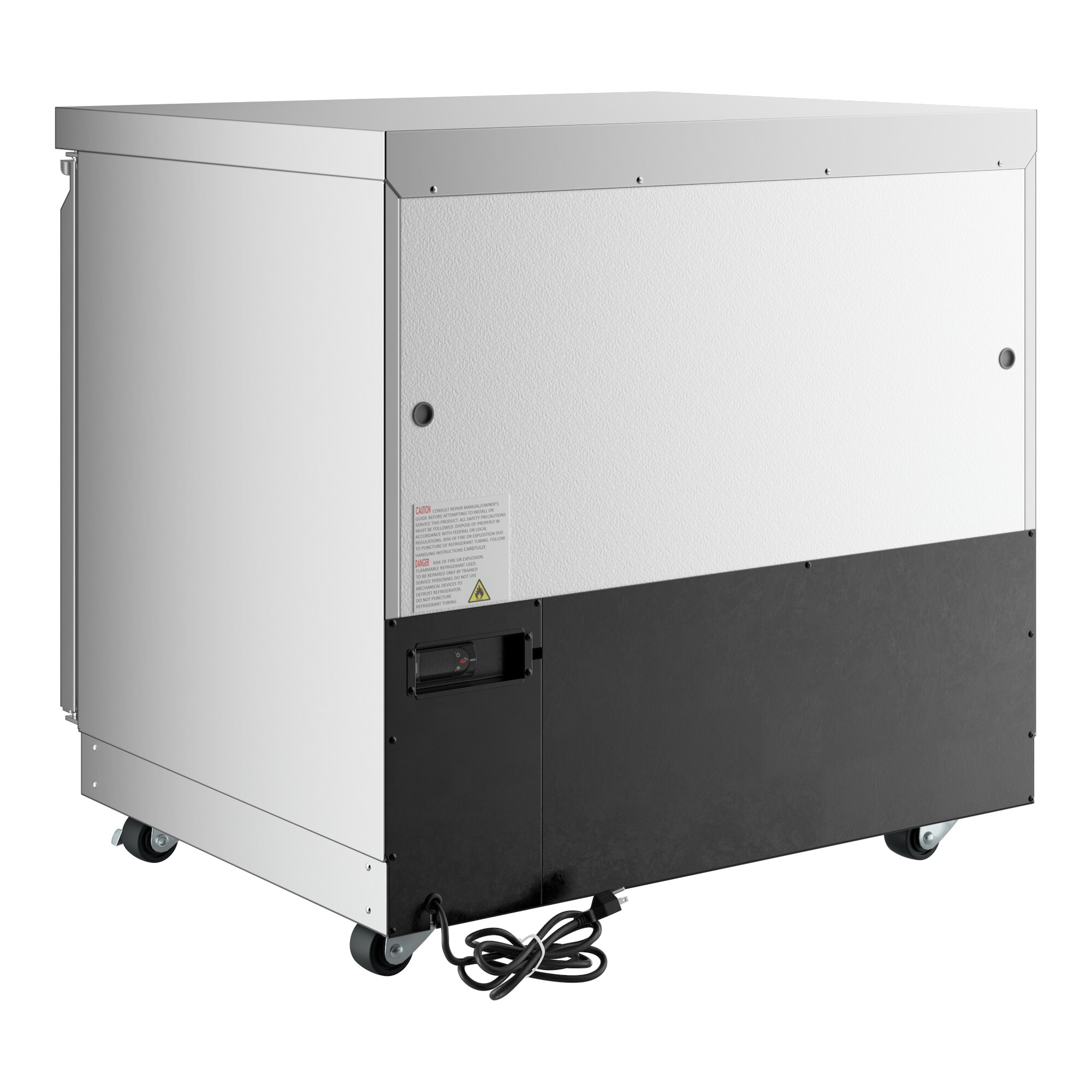 A 36-inch WiFi-enabled undercounter refrigerator with a front-breathing design and caster wheels.