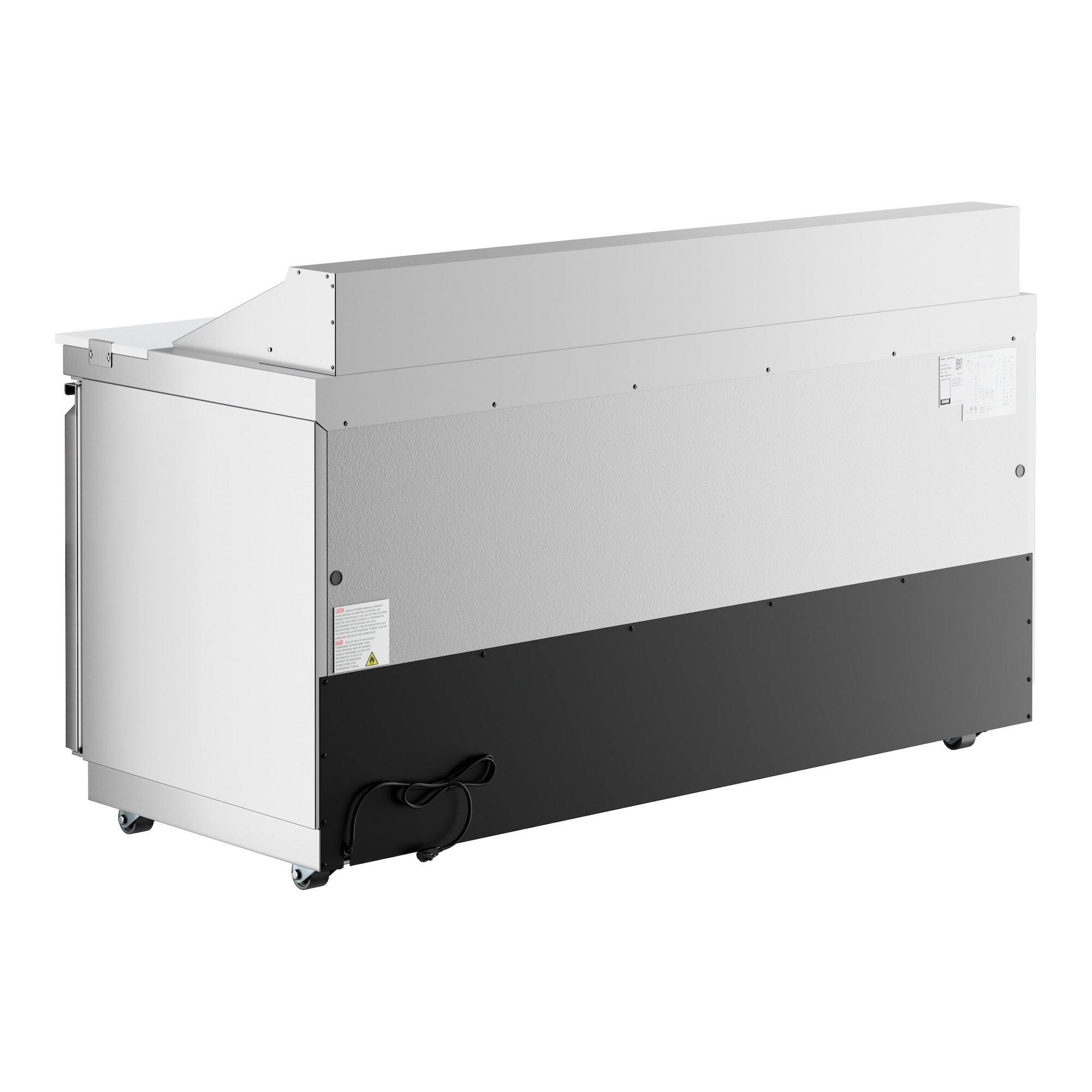 A large, stainless steel, three-door refrigerated sandwich prep table with a cutting top and front breathing design.